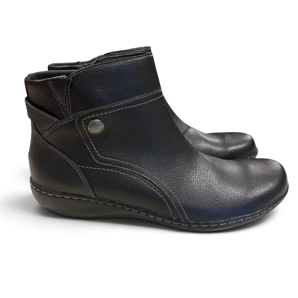 Clarks Women Ashland Mabel Ankle Booties Size US 10M Black Tumbled Leather